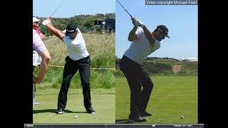 Jon Rahm golf swing  Long Iron faceon amp downtheline July 2017 [upl. by Leahcimaj]