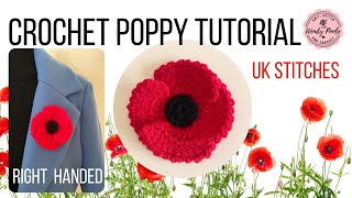 Crochet Poppy Tutorial  Right Handed [upl. by Orodoet]