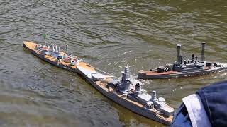 RC Warship Combat  BB firing ships do battle [upl. by Cychosz]