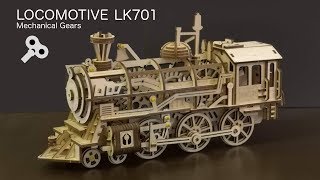 Wooden Locomotive Train from Robotime plywood ROKR LK701 Build Video  15 Discount code yoshiny [upl. by Sucramaj]