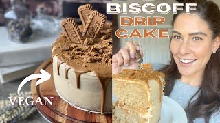 THE BEST Biscoff birthday cake 100 VEGAN and DELICIOUS Lotus cookie butter drip cake recipe [upl. by Akerdnahs770]